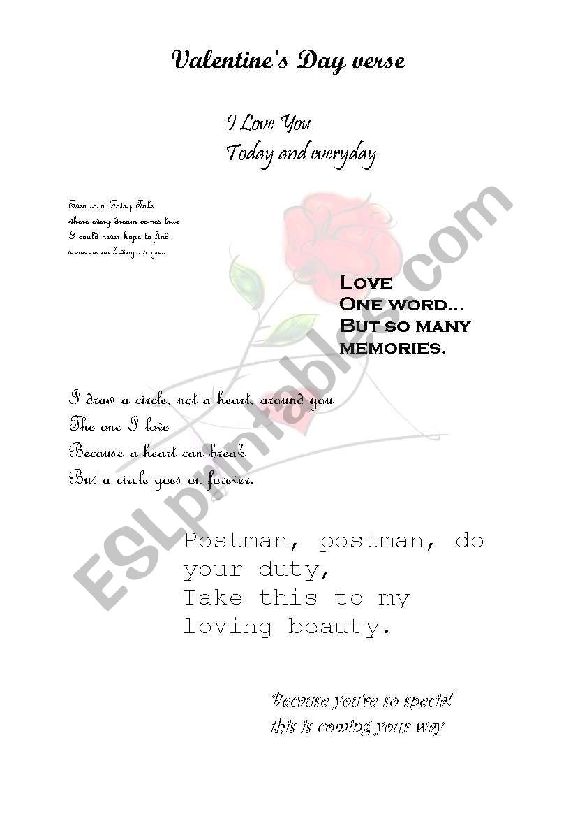 St. Valentines poems worksheet