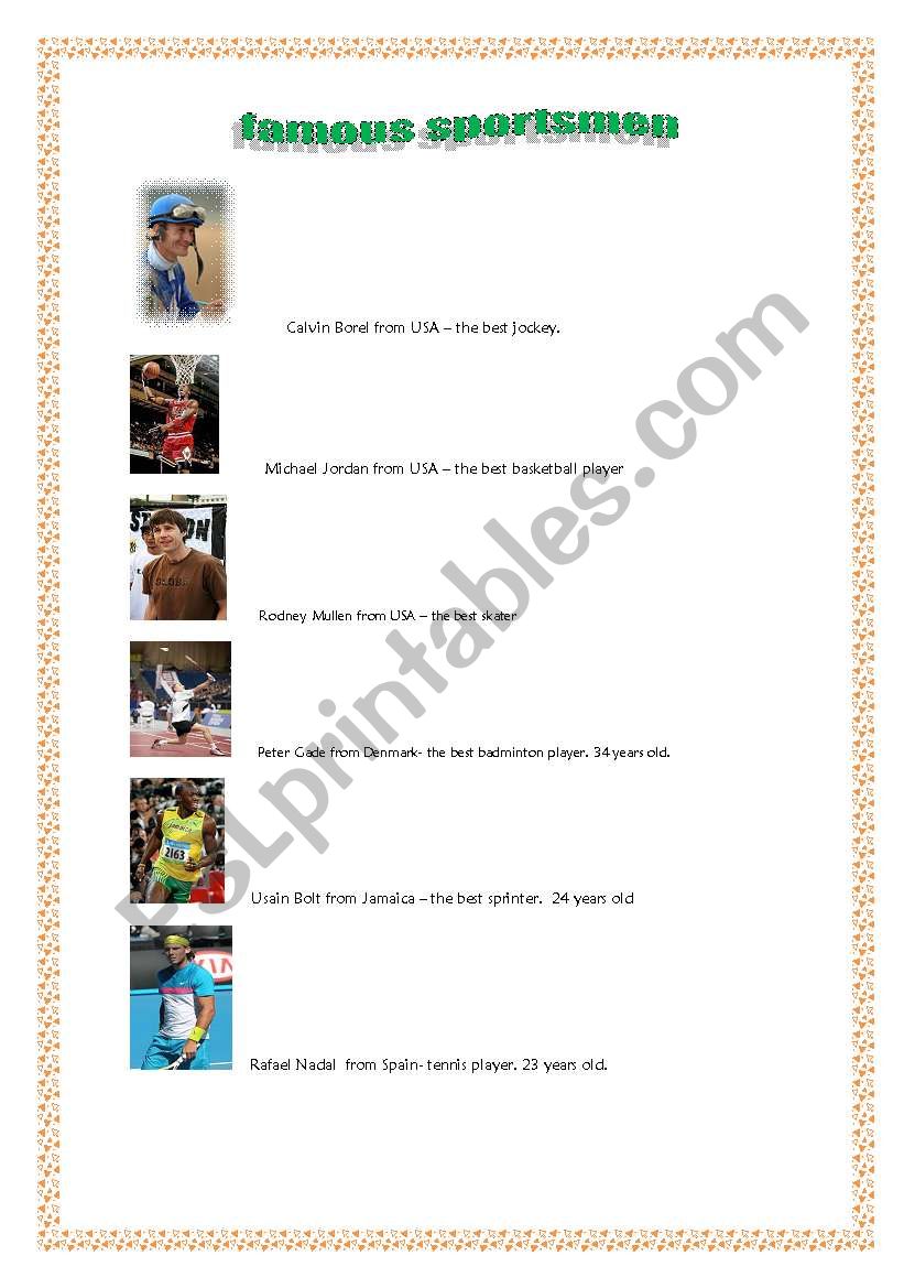 sportsmen and women worksheet