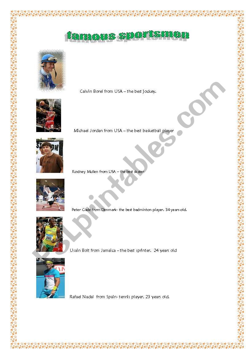 sportsmen and women worksheet