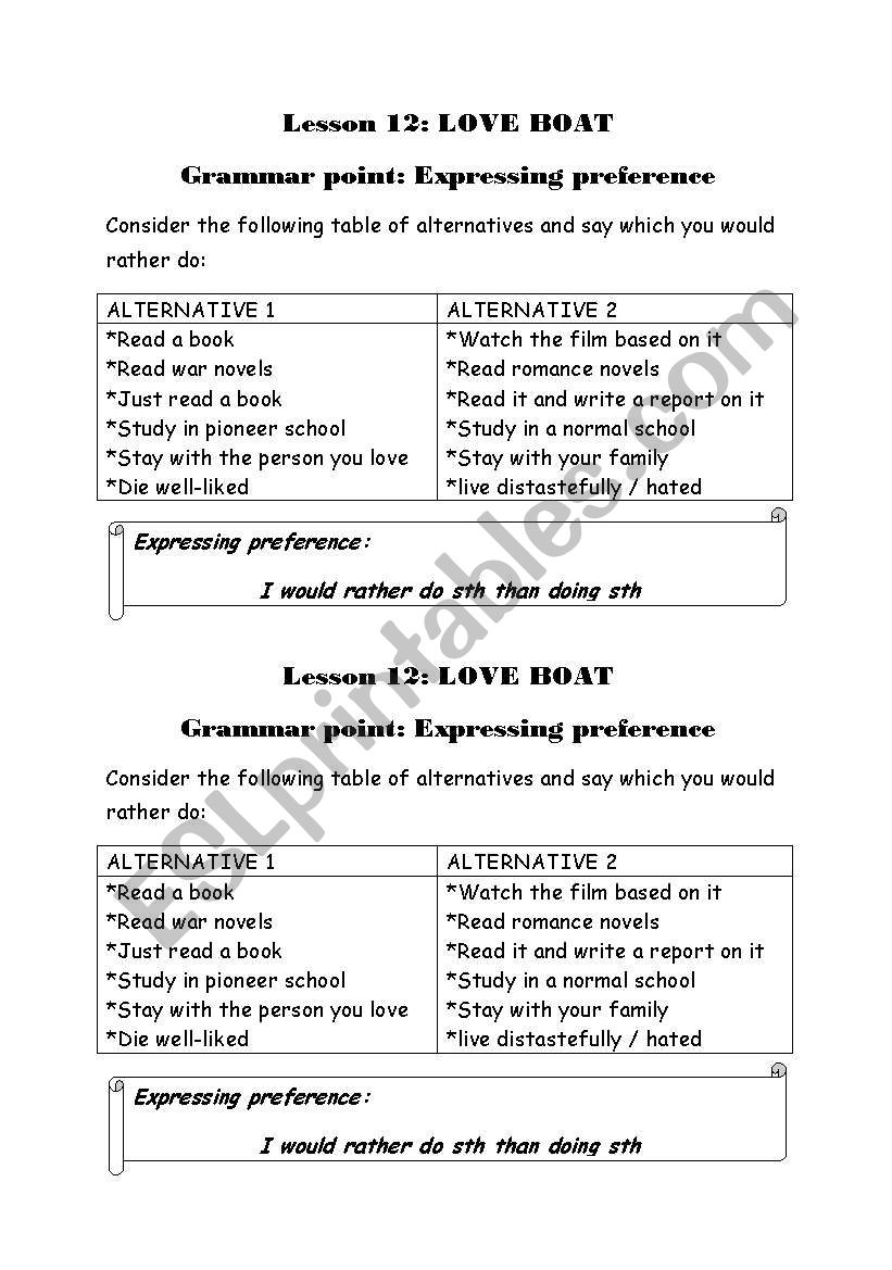 Expressing preference worksheet