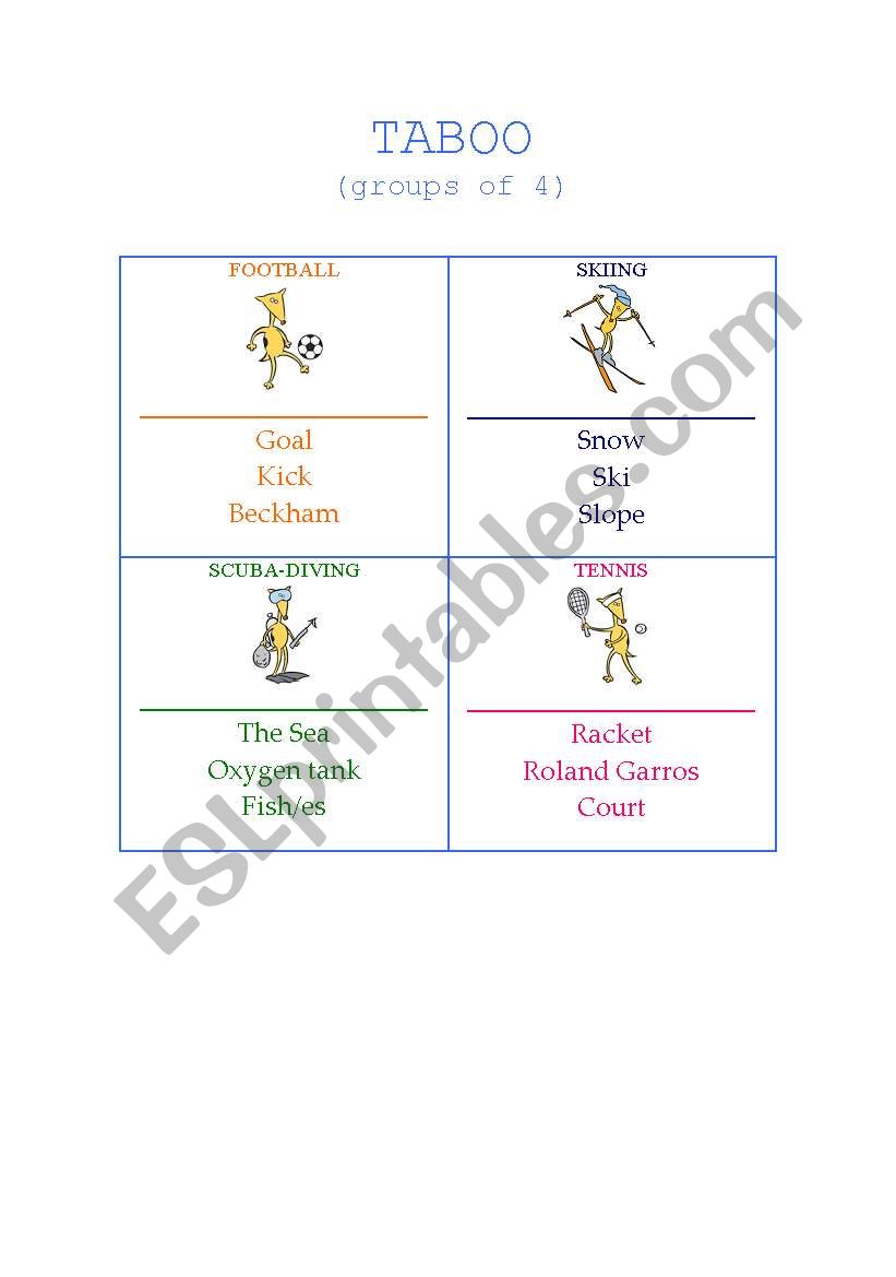 taboo about spots worksheet