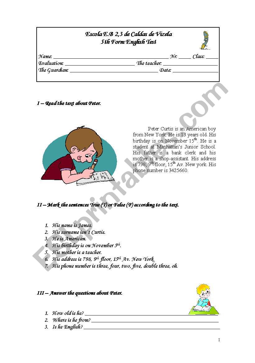 English test worksheet