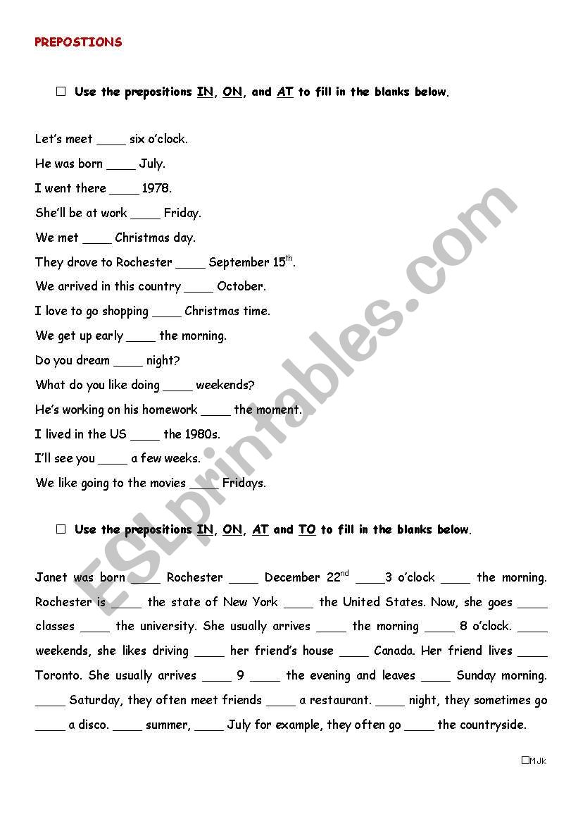 Preposition  worksheet