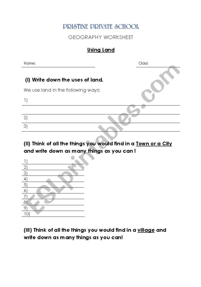 Using Land worksheet