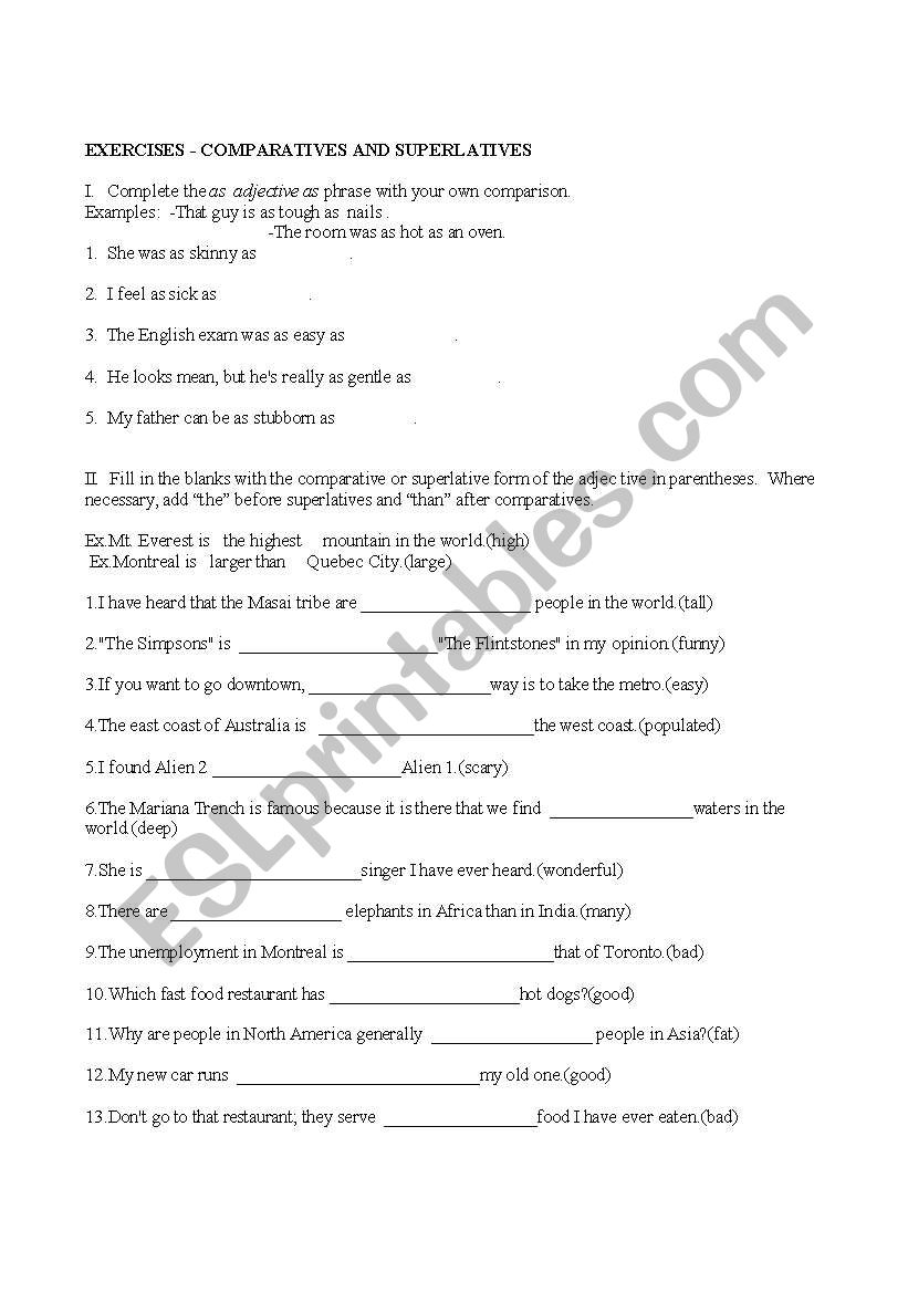 comparatives  worksheet