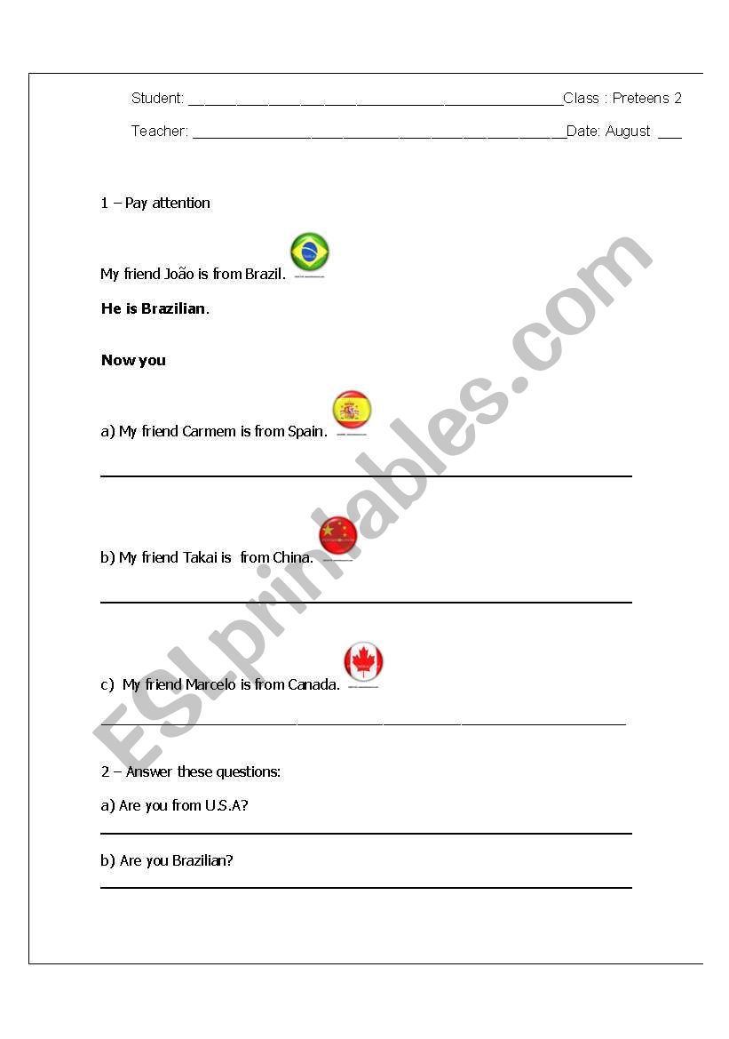 Nationalities - worksheet