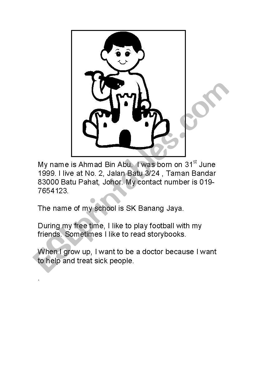 Personal Details worksheet