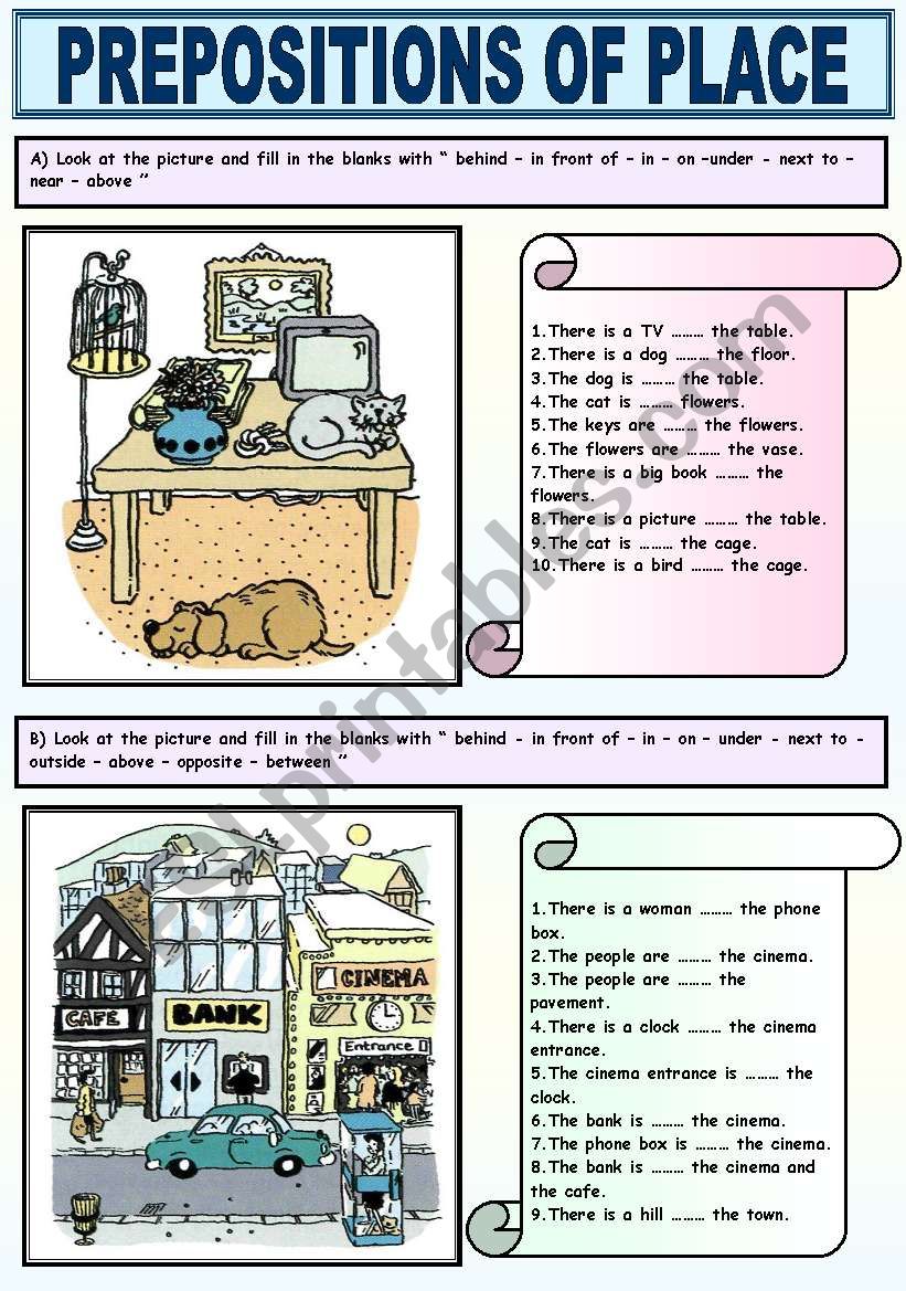 PREPOSITIONS OF PLACE worksheet