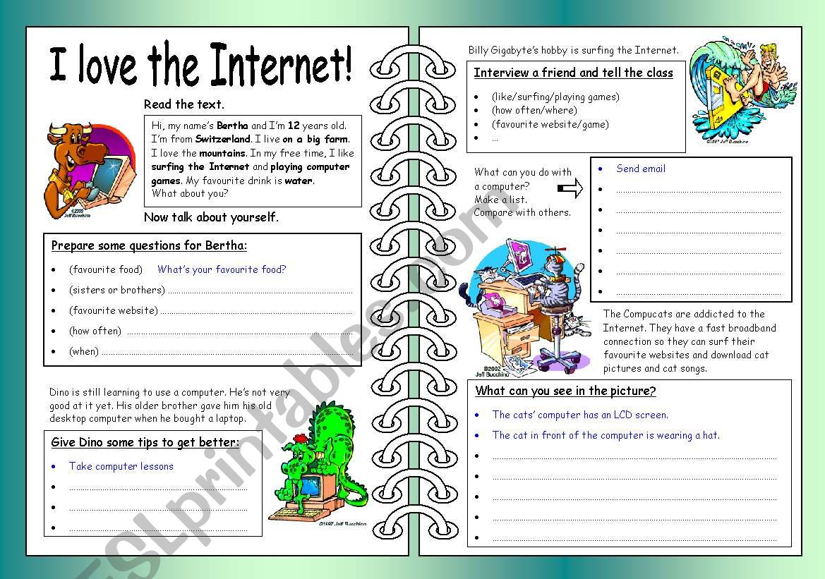 Four Skills Worksheet - I love the Internet!