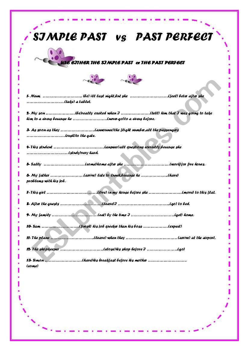 SIMPLE PAST & PAST PERFECT worksheet