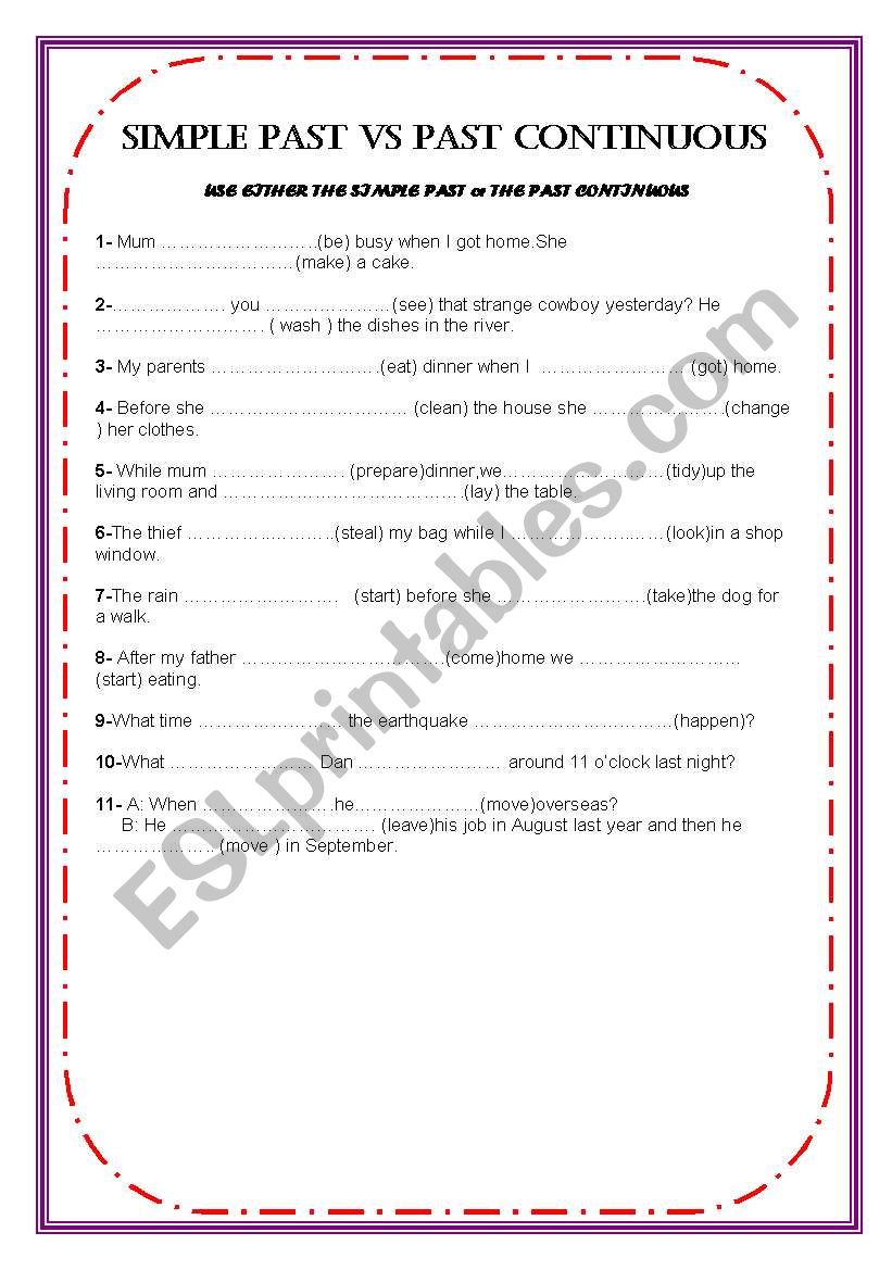 SIMPLE PAST & PAST CONTINUOUS worksheet