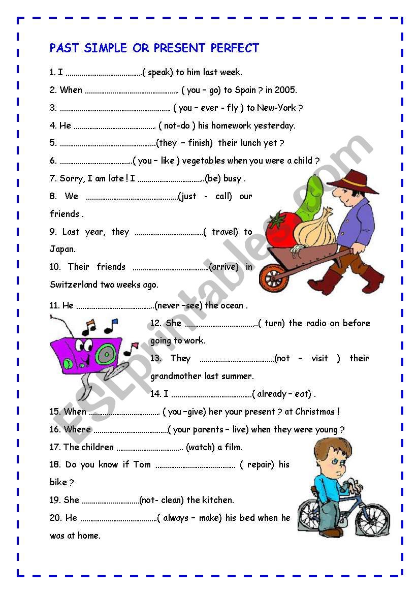 Past simple or present perfect ? 20 sentences with key