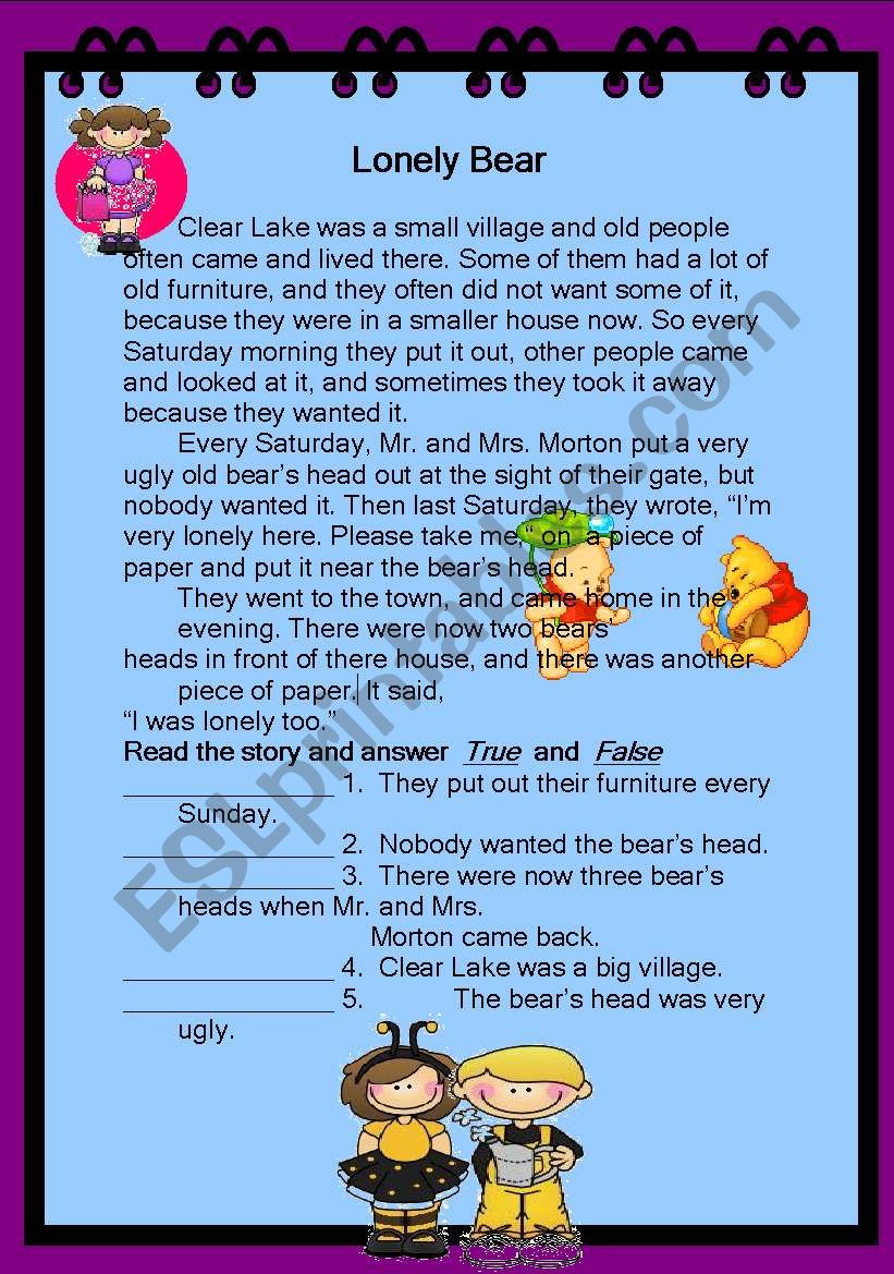 Lonely Bear worksheet