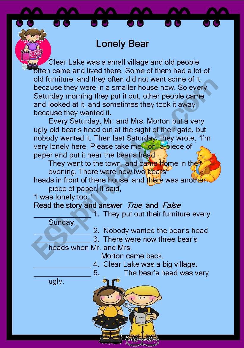 Lonely Bear worksheet