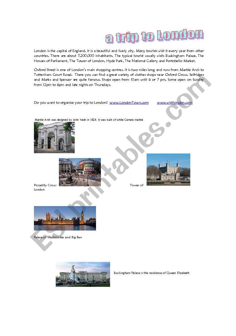 Trip to London worksheet