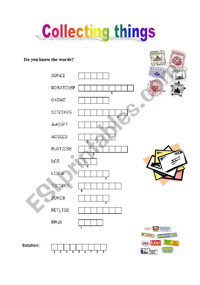 Collecting things worksheet