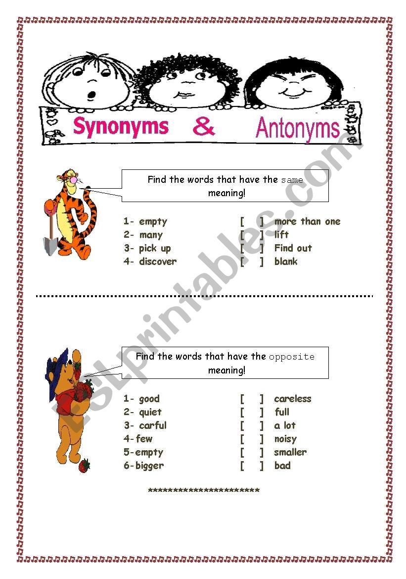 Synomyms & Aantonyms worksheet