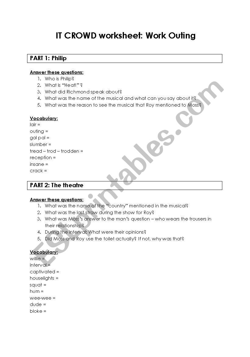 IT CROWD 2x01 - Work outing worksheet