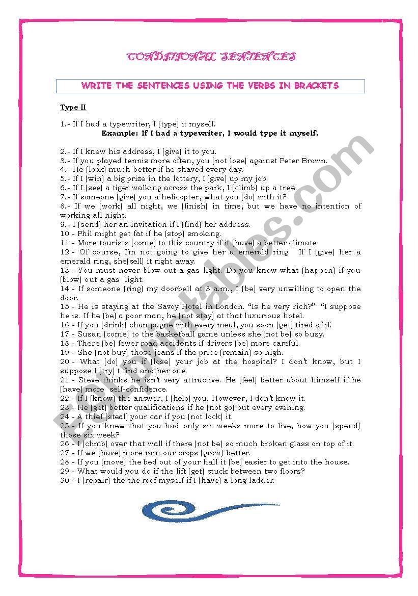 conditional sentences type II worksheet