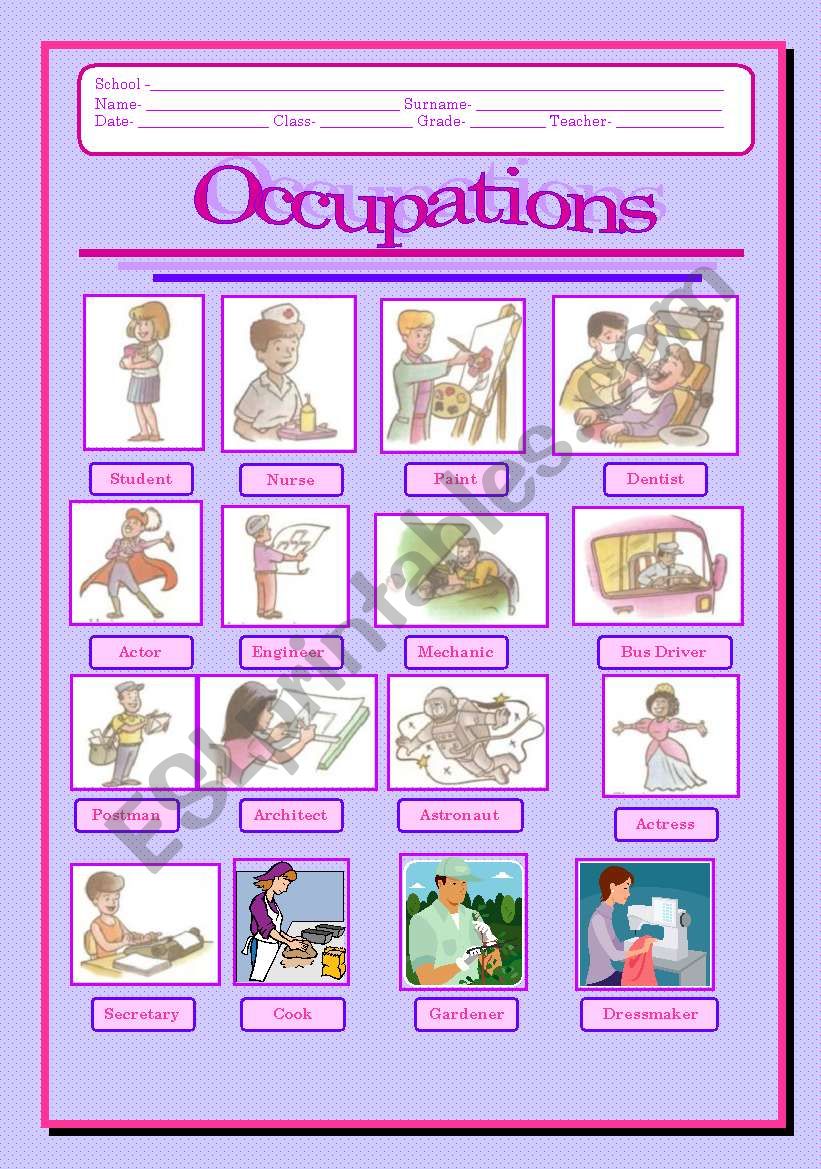 Occupations 1 worksheet
