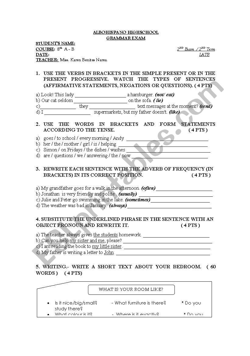 GRAMMAR TEST worksheet
