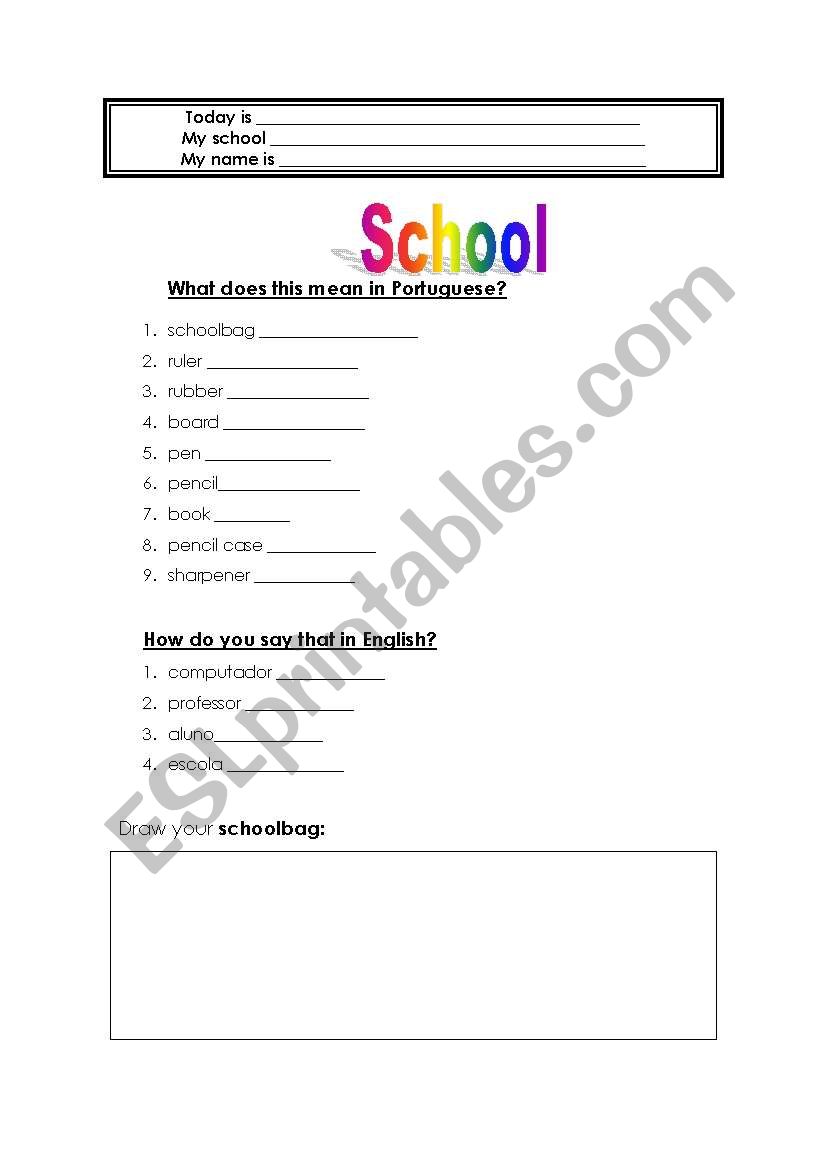 classroom objects worksheet