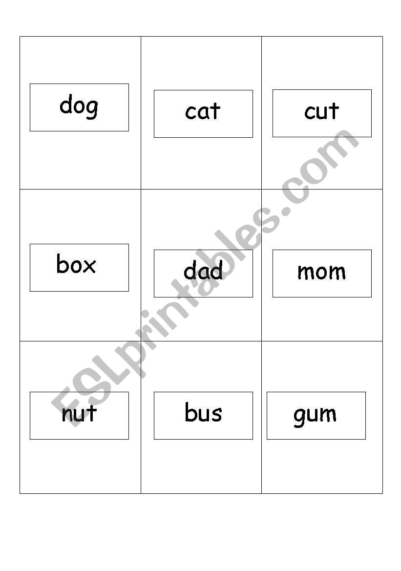 Short vowel sound word cards that you can use to play go fish.  