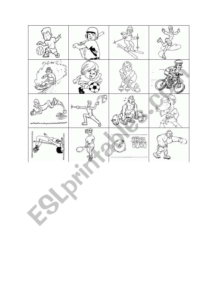 bingo sports worksheet