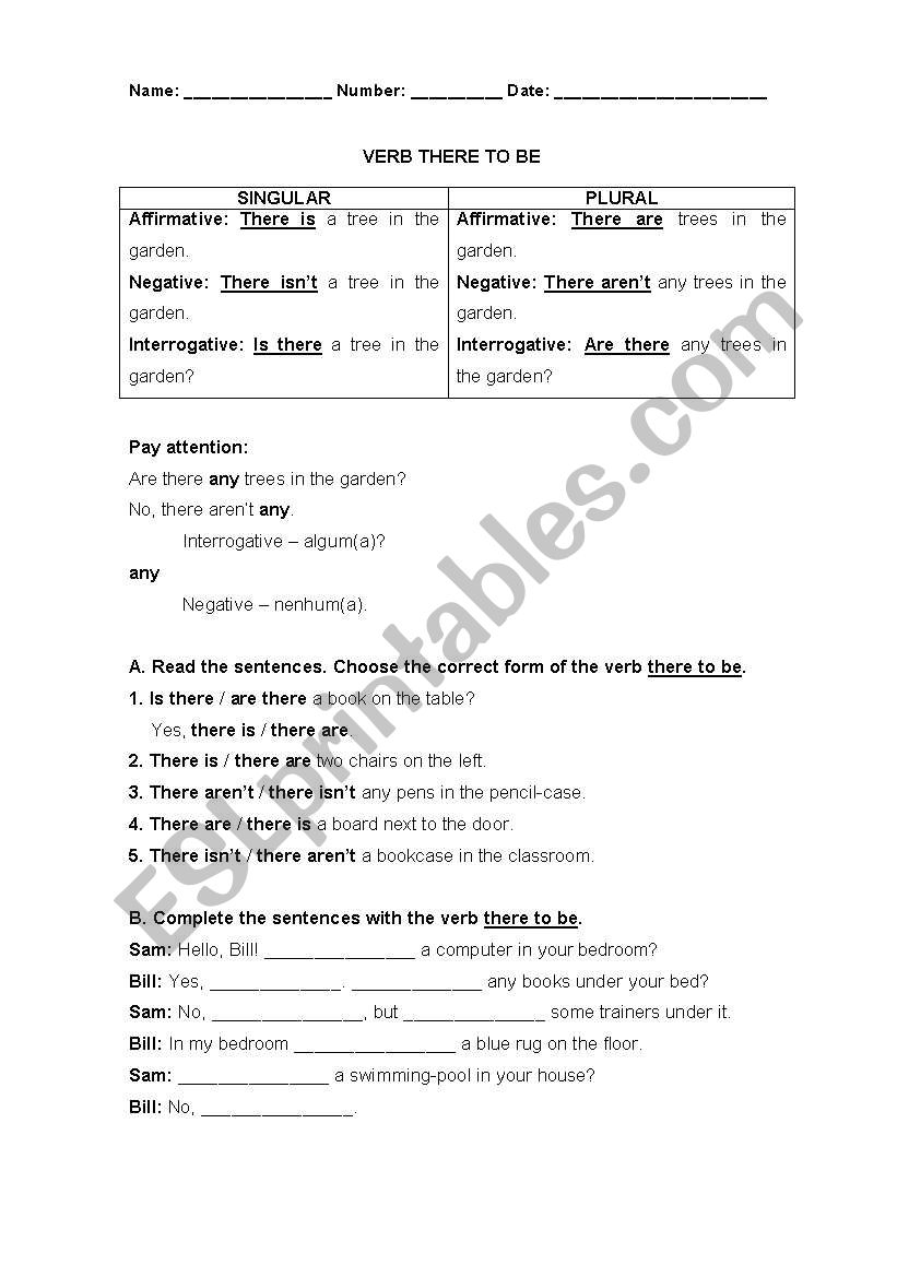 There To Be worksheet