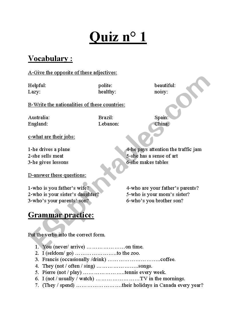 test worksheet