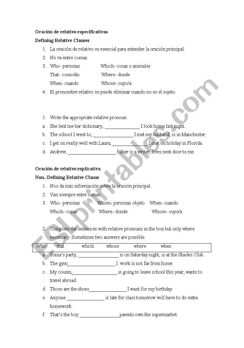 Defining and Non-defining clauses