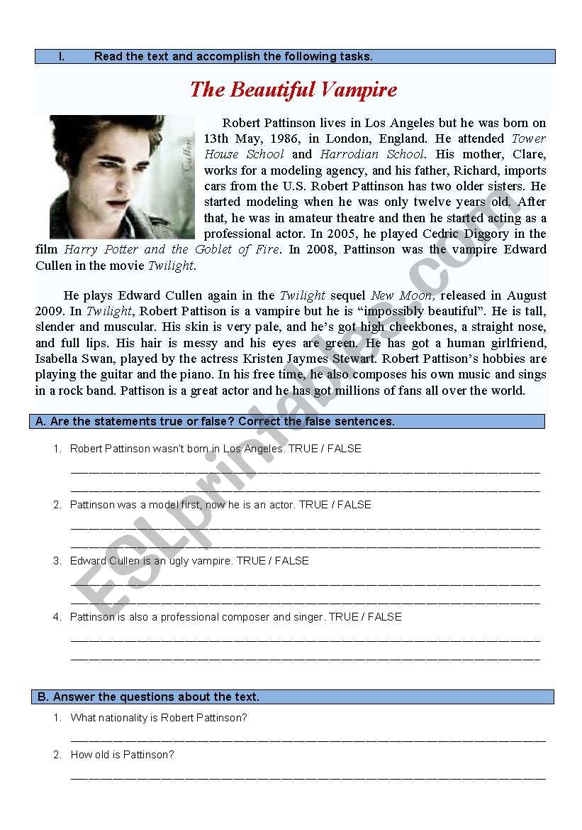 Test Beautiful Vampire worksheet