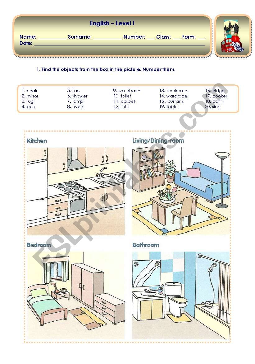 House and Furniture worksheet