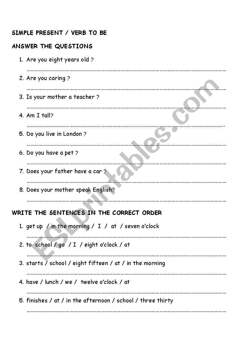 simple present and verb to be worksheet