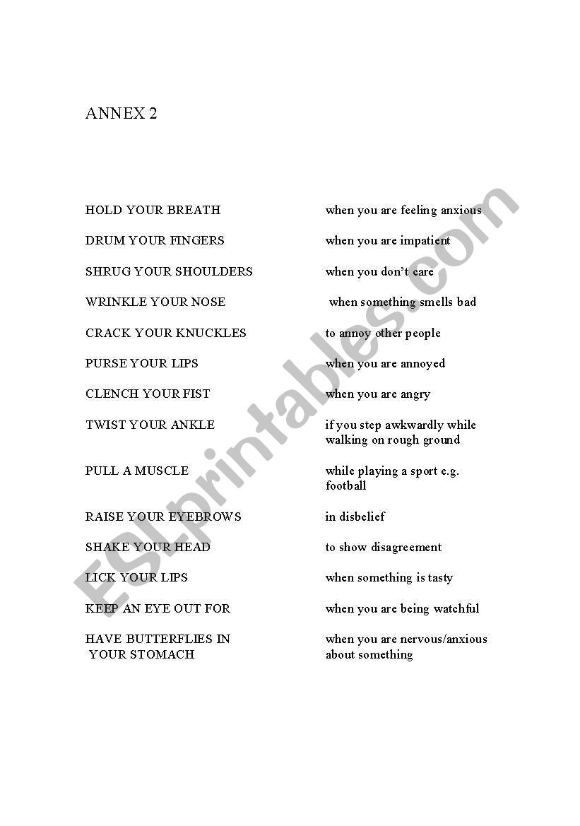 Body Idioms worksheet