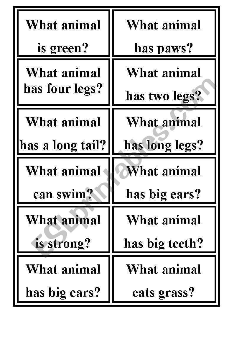 Game - What animal?   Quiz cards