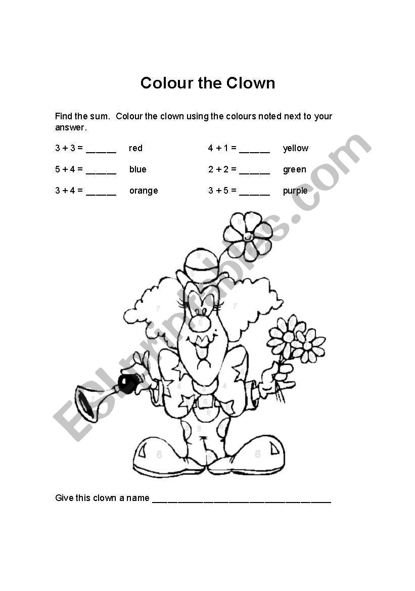 Colour the clown worksheet