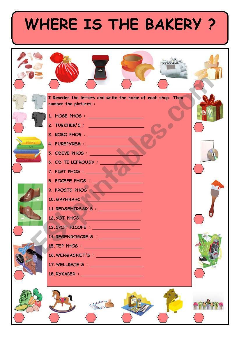 WHERE IS THE BAKERY ? worksheet