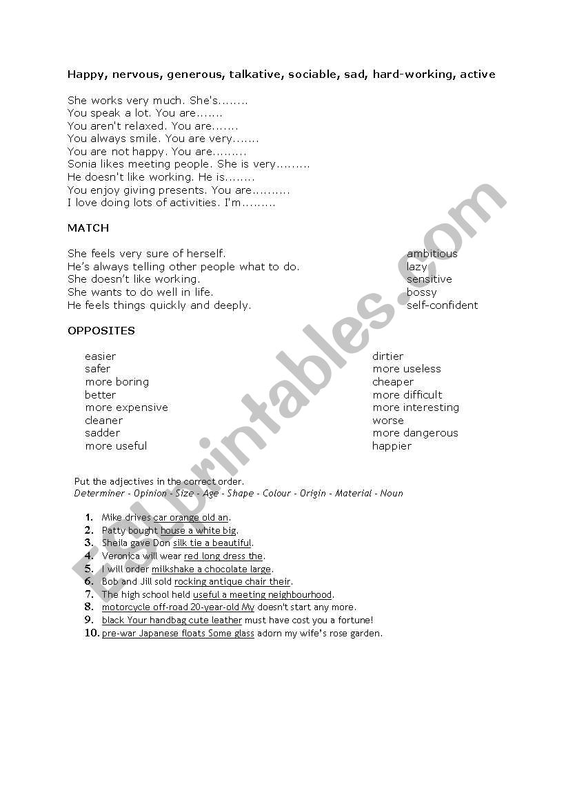 Adjectives worksheet