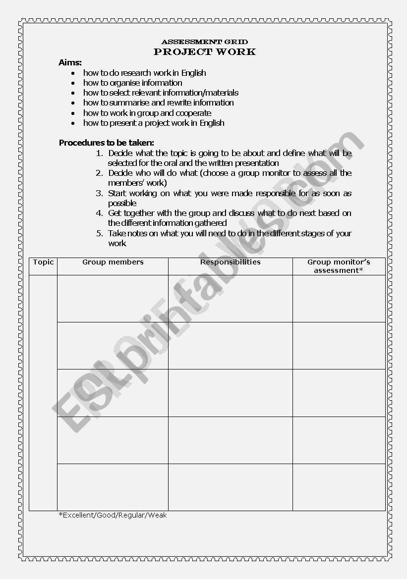 project work guide worksheet