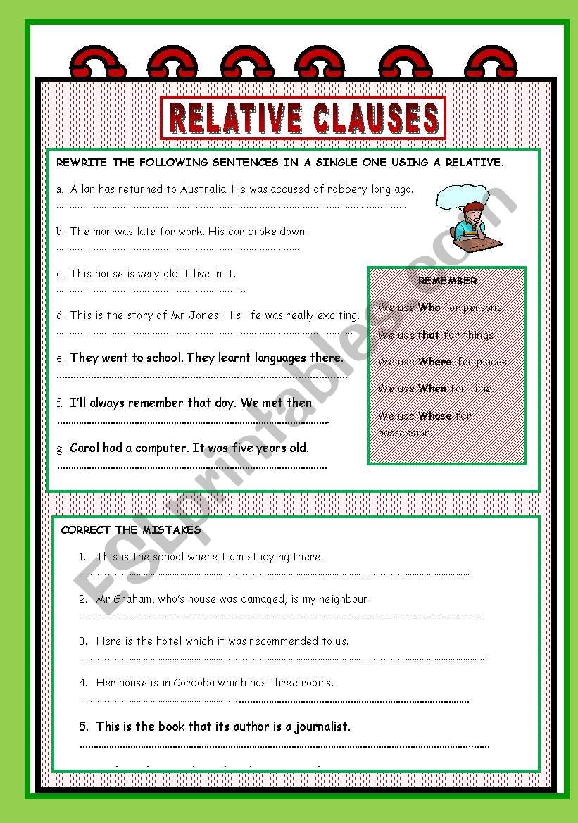 RELATIVE CLAUSES worksheet