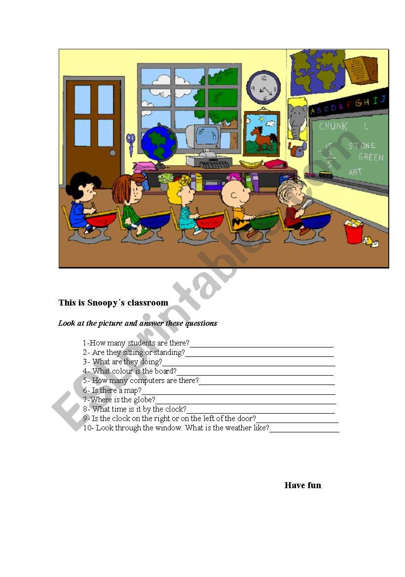swnoopys classroom worksheet