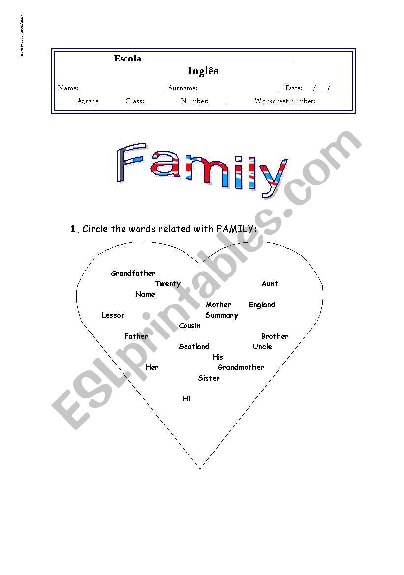 Family and possessives worksheet