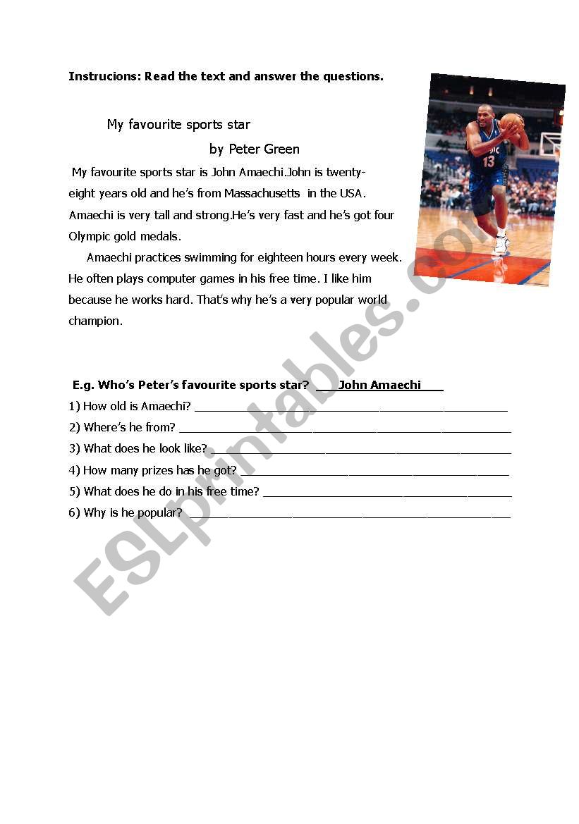 favourite sports star worksheet