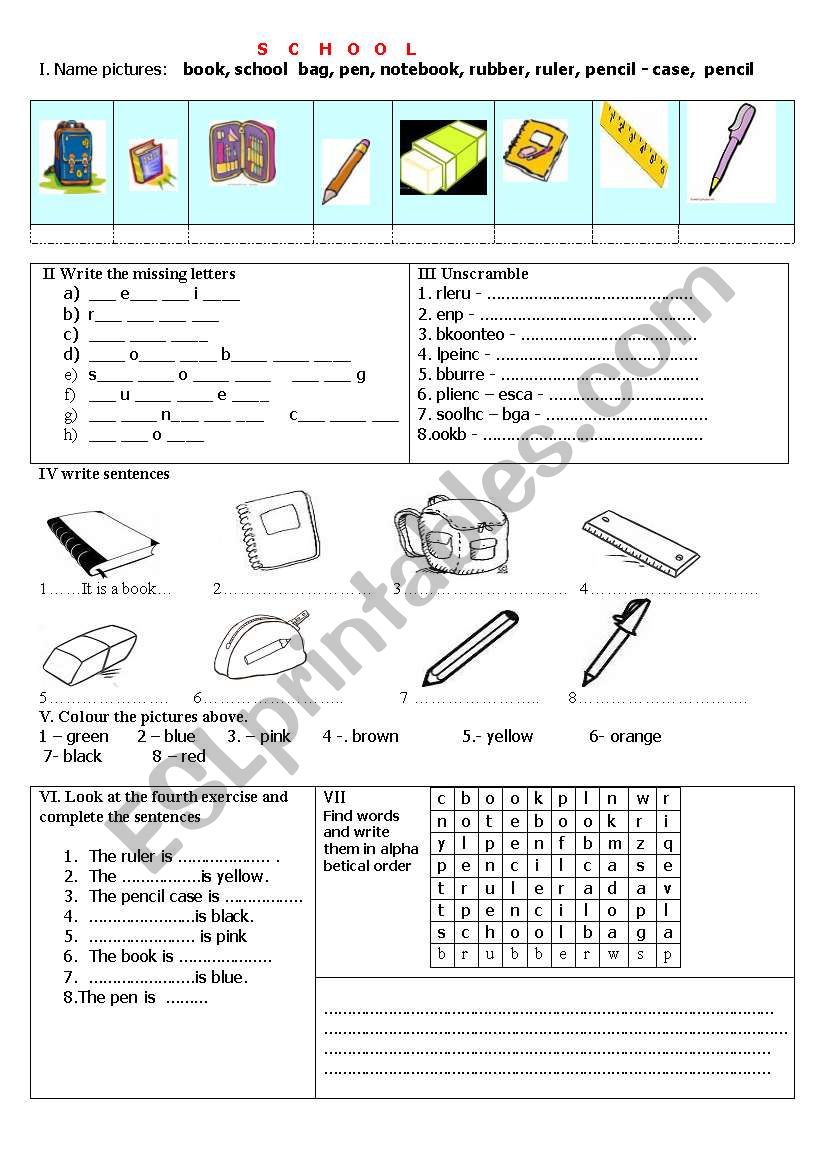 School Objects worksheet