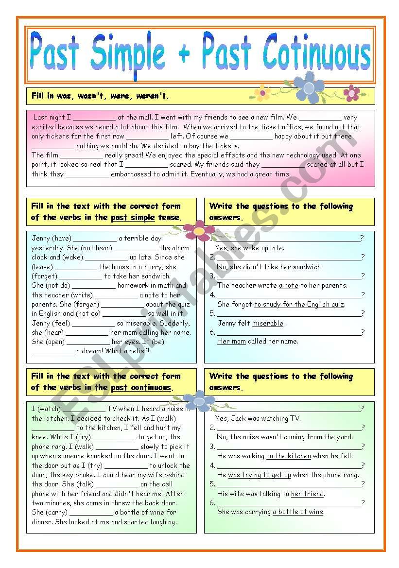 Past Simple & Past Continuous (2 Pages)