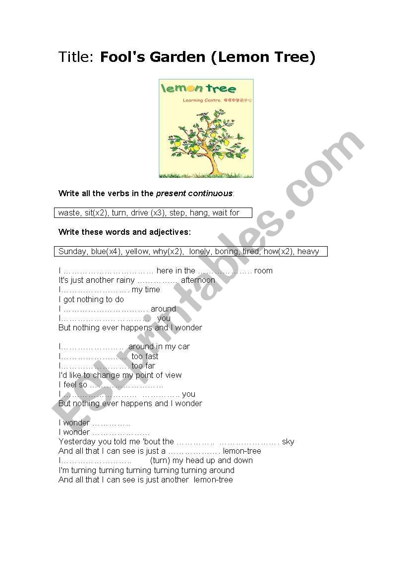 Song: Lemon tree worksheet