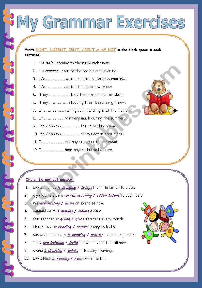 My grammar exercises Simple present . to be - to do 3 pages