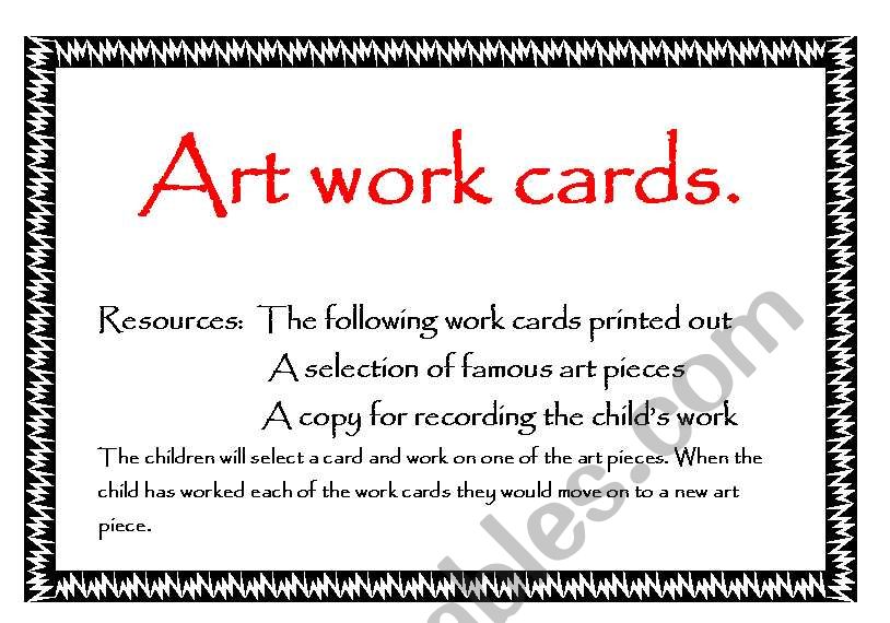 Art work cards worksheet