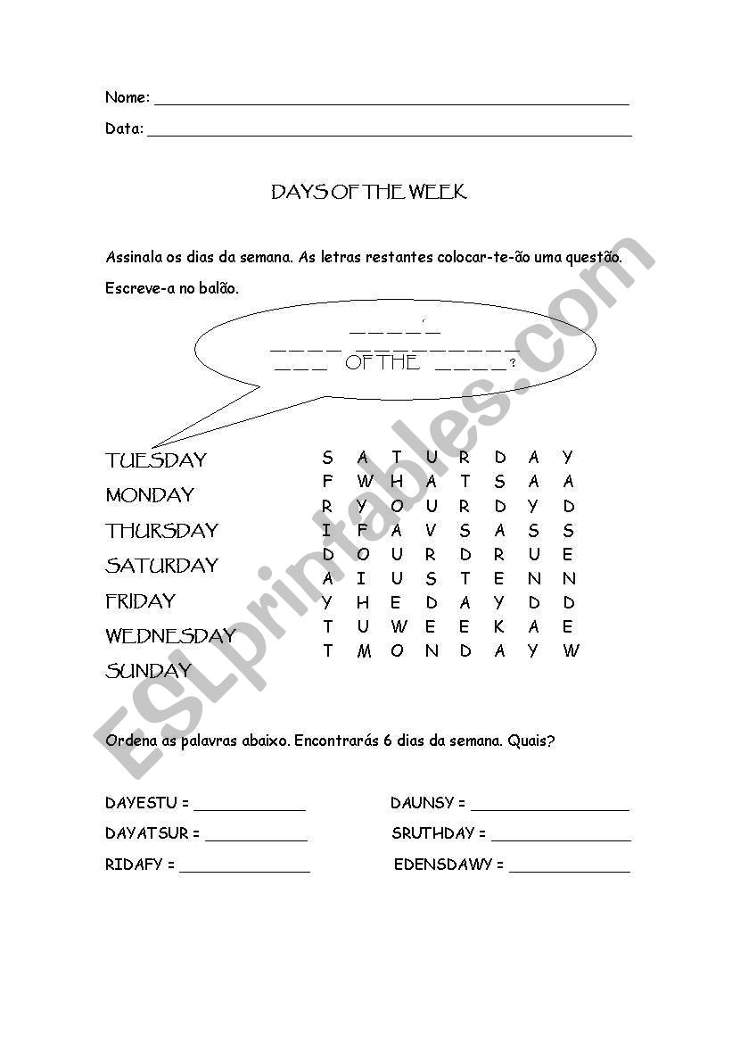 Days of The Week worksheet